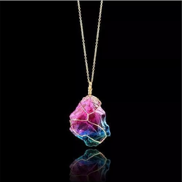 Rainbow Crystal Aura Quartz Necklace Gold PRIDE - Picture 11 of 12